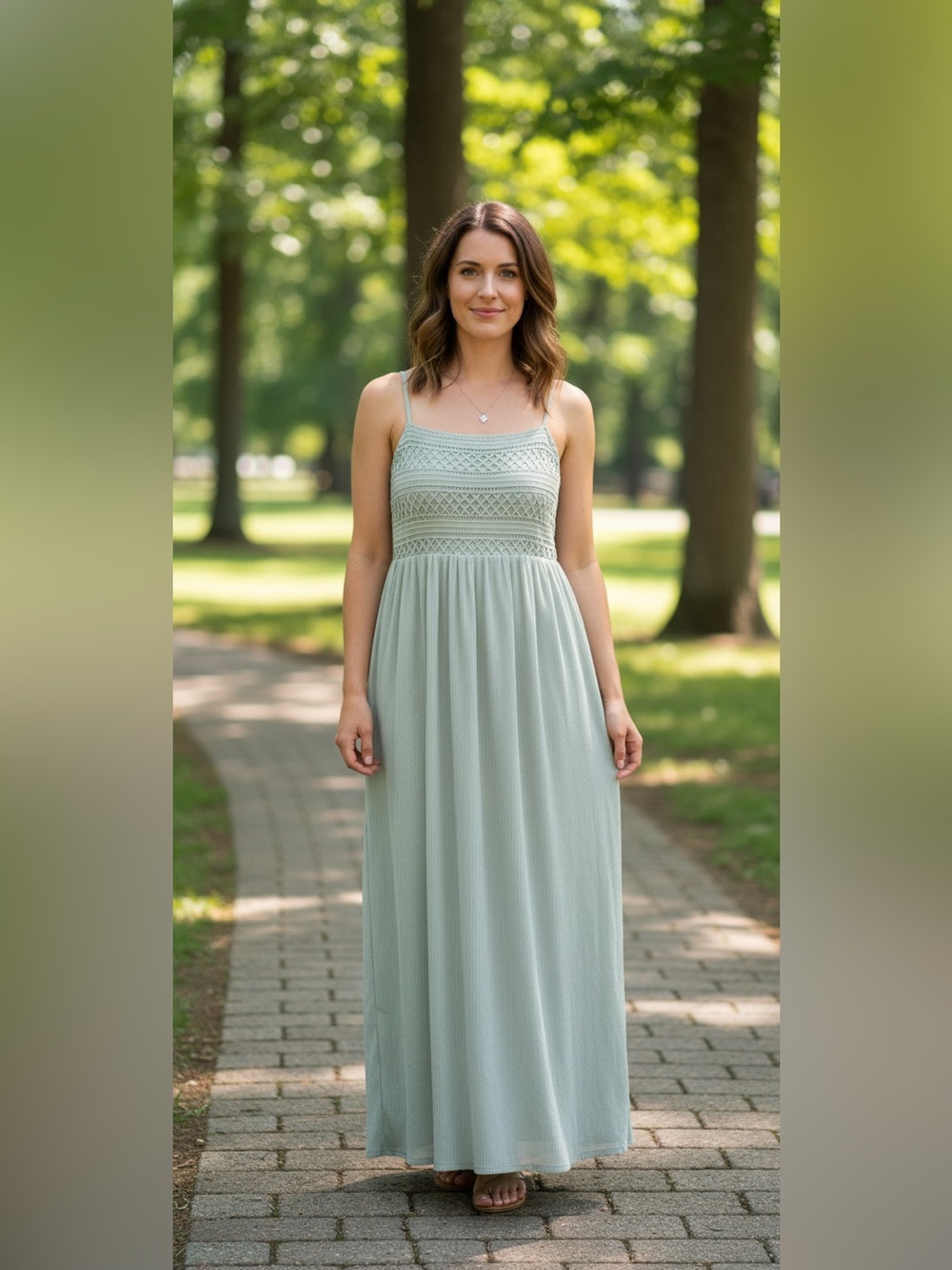 Miou Muse Midi Sun Crepe Green/Gray Summer Cruise Vacation Dress Size Medium